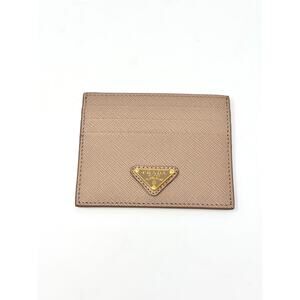 Prada Triangle Logo Saffiano Leather Card Holder Cipria